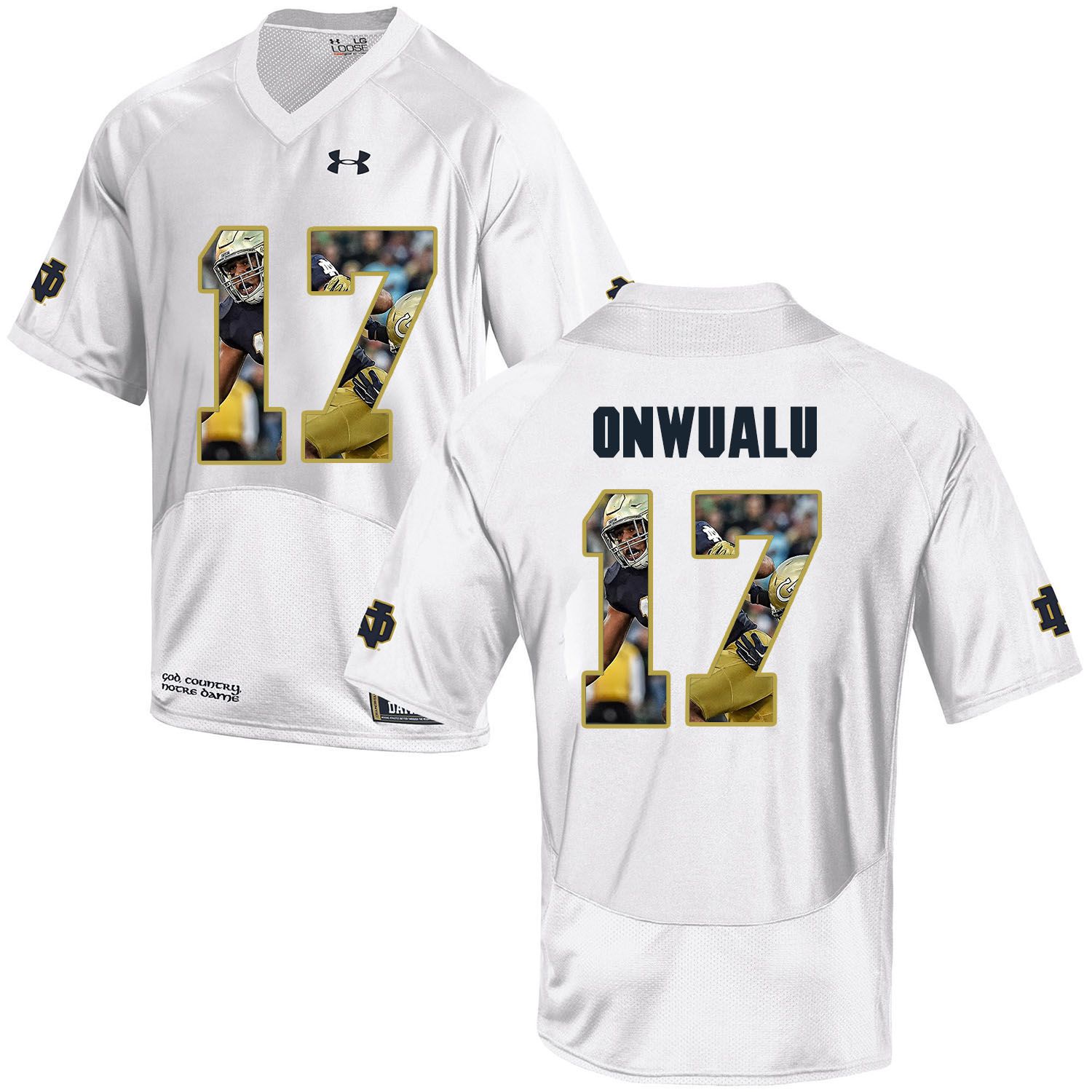 Men Norte Dame Fighting Irish #17 Onwualu White Fashion Edition Customized NCAA Jerseys